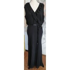 Vintage David Warren Black Maxi Dress Lined Event Gown Silk Size 14